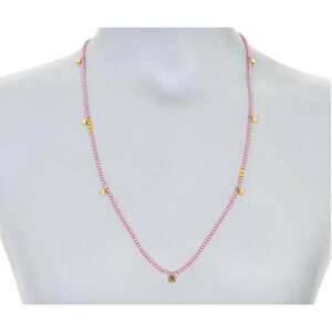 MADEWELL Artisan Long Beaded Necklace Red White Gold Tone 28" + 3" Retail $34.50
